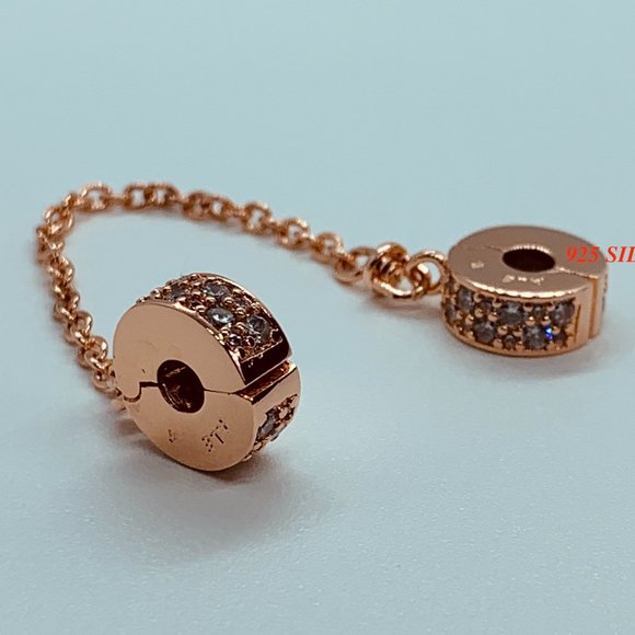 NEW Authentic Pandora Rose Gold SHINING ELEGANCE Safety Chain / Pandora Charms - Picture 1 of 6